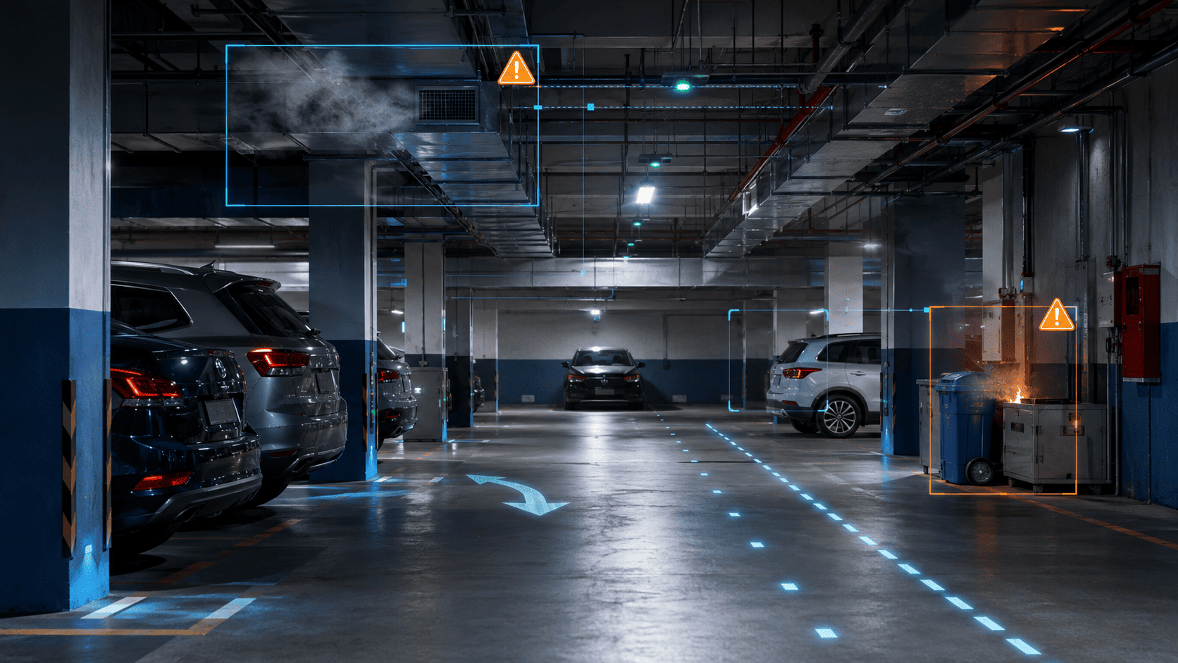 Fire and smoke detection in parking